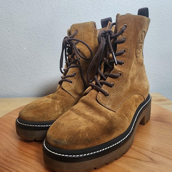 Tory Burch Combat Boots Womens Size 5M Brown Suede Ankle Lace Up Lug Sole 10942 - Picture 8 of 13
